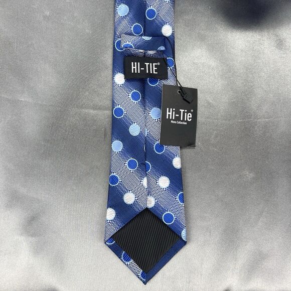 Hi-Tie Men’s 100% Silk Tie Handkerchief Set Geometric Blue Silver Wedding‎ Prom - Picture 11 of 11